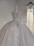 Timeless Ball Gown Strapless Tulle Lace Beaded Long Wedding Dresses HZ1024