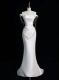 Dreamy Mermaid Off The Shoulder Satin Beaded Long Wedding Dresses HZ1024
