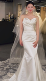 Simple Classy Mermaid Strapless Satin With Veil Long Wedding Dresses HZ1024