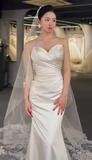 Simple Classy Mermaid Strapless Satin With Veil Long Wedding Dresses HZ1024