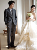 Unique Ball Gown Strapless Satin Long Wedding Dresses HZ1024