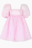 Fairy Dress Female Sweet Puff Sleeves Mesh Square Collar Princess Homecoming Dress HZ1024
