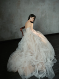 Vintage Ball Gown Strapless Tulle Lace With Gloves Long Wedding Dresses HZ1024