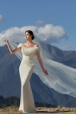 Dreamy Mermaid Off The Shoulder Satin Tulle With Veil Long Wedding Dresses HZ1024