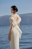 Dreamy Mermaid Off The Shoulder Satin Tulle With Veil Long Wedding Dresses HZ1024