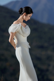 Dreamy Mermaid Off The Shoulder Satin Tulle With Veil Long Wedding Dresses HZ1024