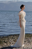 Dreamy Mermaid Off The Shoulder Satin Tulle With Veil Long Wedding Dresses HZ1024