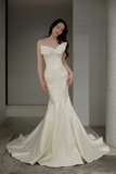 Classy Mermaid Strapless Satin Long Wedding Dresses HZ1024