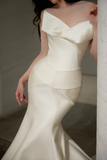 Classy Mermaid Strapless Satin Long Wedding Dresses HZ1024