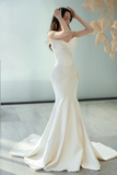 Classy Mermaid Strapless Satin Long Wedding Dresses HZ1024