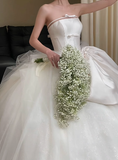 Unique Ball Gown Strqpless Satin Tulle Long Wedding Dresses HZ1024