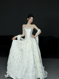 Unique A Line Strapless Satin Long Wedding Dresses HZ1024