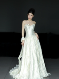 Unique A Line Strapless Satin Long Wedding Dresses HZ1024