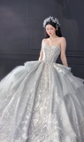 Dreamy Ball Gown Strapless Tulle Sequin Long Wedding Dresses HZ1024