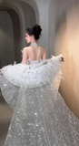 Stunning Mermaid Strapless Tulle Sequin With Cape Long Wedding Dresses HZ1024