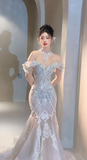 Timeless Mermaid Off The Shoulder Tulle Sequin Long Wedding Dresses HZ1024