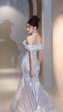 Timeless Mermaid Off The Shoulder Tulle Sequin Long Wedding Dresses HZ1024