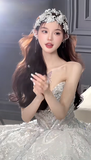 Glitter Ball Gown Strapless Tulle Sequin Long Wedding Dresses HZ1024