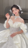 Stunning Ball Gown Off The Shoulder Satin Tulle Sqeuin Long Wedding Dresses HZ1024