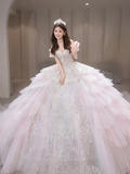 Unique Ball Gown Off The Shoulder Tulle Sqeuin Long Wedding Dresses HZ1024