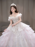 Unique Ball Gown Off The Shoulder Tulle Sqeuin Long Wedding Dresses HZ1024
