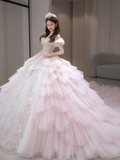 Unique Ball Gown Off The Shoulder Tulle Sqeuin Long Wedding Dresses HZ1024