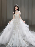 Timeless Mermaid Tulle Sequin Beaded Long Sleeves Long Wedding Dresses HZ1024