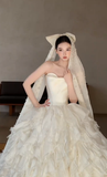 Pretty Ball Gown Starpless Satin With Veil Long Wedding Dresses HZ1024