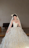 Pretty Ball Gown Starpless Satin With Veil Long Wedding Dresses HZ1024