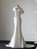 Classy Mermaid Off The Shoulder Satin Long Wedding Dresses HZ1024