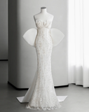 Chic Mermaid Strapless Satin Lace Beaded Back With Bow Long Wedding Dresses HZ1024