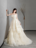 Pretty Ball Gown Strapless Chiffon Long Wedding Dresses HZ1024