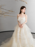Pretty Ball Gown Strapless Chiffon Long Wedding Dresses HZ1024