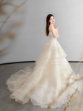 Pretty Ball Gown Strapless Chiffon Long Wedding Dresses HZ1024