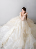 Pretty Ball Gown Strapless Chiffon Long Wedding Dresses HZ1024