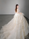 Pretty Ball Gown Strapless Chiffon Long Wedding Dresses HZ1024