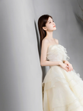 Pretty Ball Gown Strapless Chiffon Long Wedding Dresses HZ1024