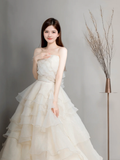Pretty Ball Gown Strapless Chiffon Long Wedding Dresses HZ1024
