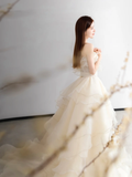 Pretty Ball Gown Strapless Chiffon Long Wedding Dresses HZ1024