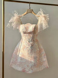Cute A Line Straps Tulle Pink Sequin Short Homecoming Dress HZ1024