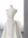 Pretty Mermaid V Neck Tulle Sequin Beaded Long Wedding Dresses HZ1024