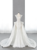 Pretty Mermaid V Neck Tulle Sequin Beaded Long Wedding Dresses HZ1024