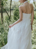 Elegant A Line Halter White Chiffon Long Wedding Dresses HZ1024