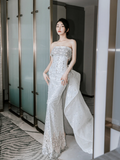Timeless Mermaid Strapless Satin Sequin Beaded Long Wedding Dresses HZ1024