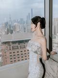 Timeless Mermaid Strapless Satin Sequin Beaded Long Wedding Dresses HZ1024
