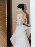 Timeless Mermaid Strapless Satin Sequin Beaded Long Wedding Dresses HZ1024