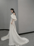 Unique A Line Spaghetti Straps Satin Long Wedding Dresses HZ1024