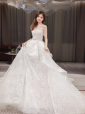 Dreamy Ball Gown Strapless Lace Long Wedding Dresses HZ1024