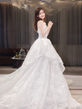 Dreamy Ball Gown Strapless Lace Long Wedding Dresses HZ1024