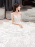 Dreamy Ball Gown Strapless Lace Long Wedding Dresses HZ1024